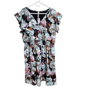 NY Collection Cap Sleeves with ruffles V-Neck Fully Lined Floral Dress Size XL